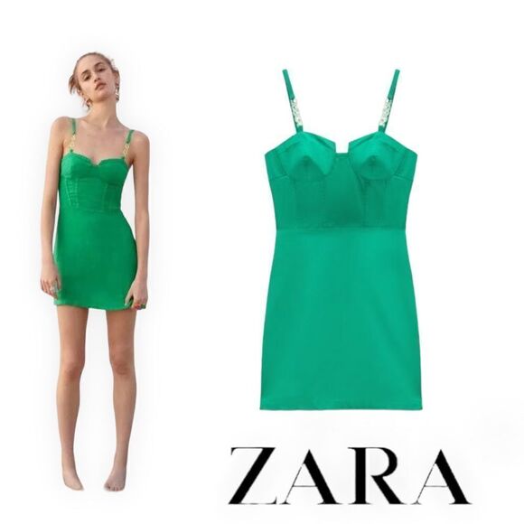 ZARA | Green | CHAIN STRAP MINI DRESS - Picture 1 of 6